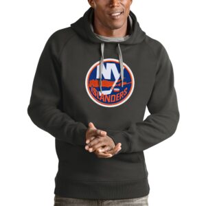 Men's Antigua Charcoal New York Islanders Logo Victory Pullover Hoodie