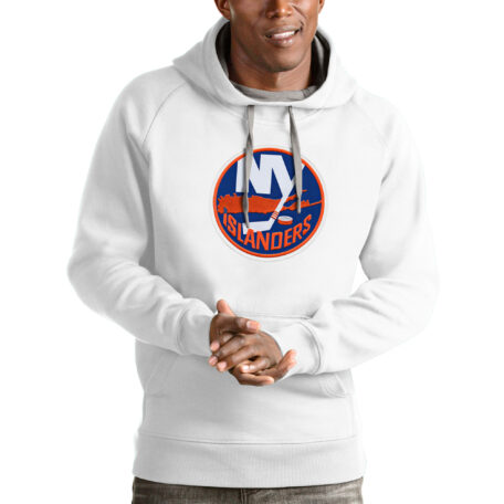 Men's Antigua White New York Islanders Logo Victory Pullover Hoodie