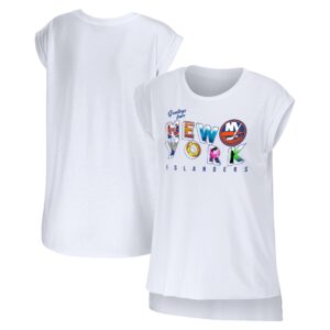 Women's WEAR by Erin Andrews White New York Islanders Greetings From Muscle T-Shirt