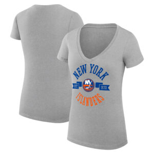 Women's G-III 4Her by Carl Banks Heather Gray New York Islanders City Graphic V-Neck Fitted T-Shirt