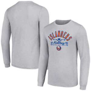 Men's Starter Heather Gray New York Islanders Puck Long Sleeve T-Shirt
