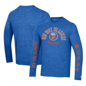 Men's Champion Heather Royal New York Islanders Multi-Logo Tri-Blend Long Sleeve T-Shirt