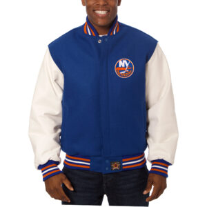 Men's JH Design Royal/White New York Islanders Big & Tall All-Wool & Leather Full-Snap Jacket